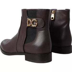 Braunes Leder AMORE Flats Ankle Boots Schuhe
