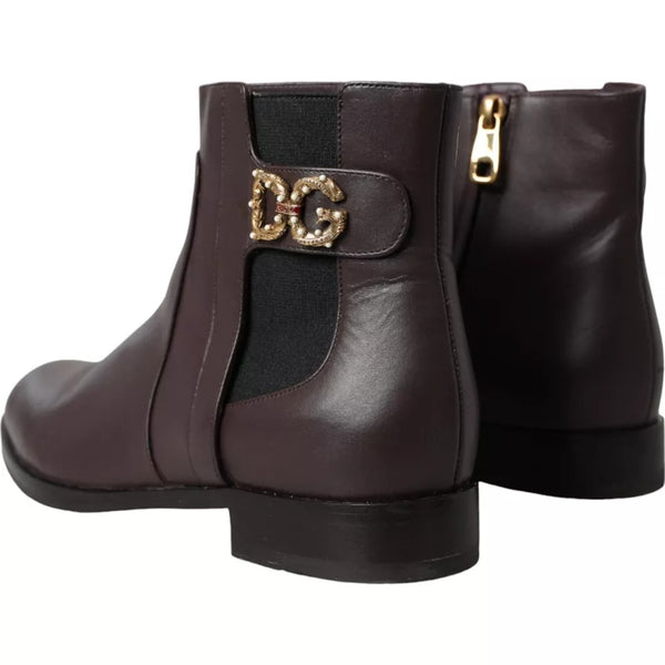 Braunes Leder AMORE Flats Ankle Boots Schuhe