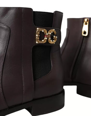 Braunes Leder AMORE Flats Ankle Boots Schuhe