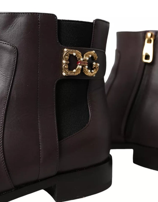 Braunes Leder AMORE Flats Ankle Boots Schuhe