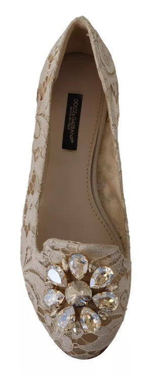 Beige Spitze Kristall Ballett Flats Loafers Schuhe