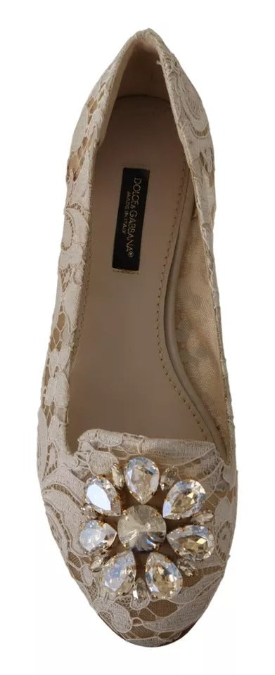Beige Spitze Kristall Ballett Flats Loafers Schuhe