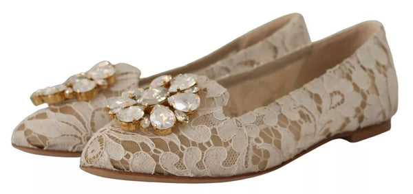Beige Spitze Kristall Ballett Flats Loafers Schuhe
