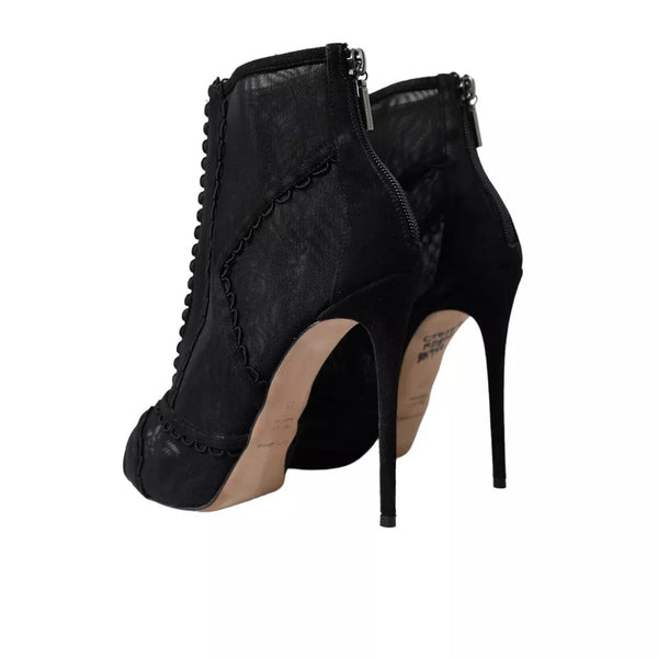 Schwarz Tüll Stiletto Heels Kurze Stiefel Schuhe