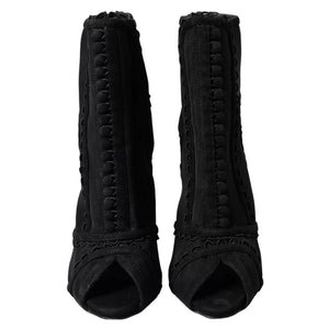 Schwarz Tüll Stiletto Heels Kurze Stiefel Schuhe