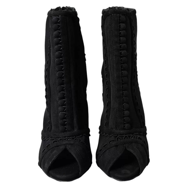 Schwarz Tüll Stiletto Heels Kurze Stiefel Schuhe