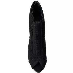 Schwarz Tüll Stiletto Heels Kurze Stiefel Schuhe
