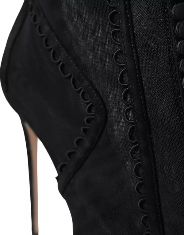 Schwarz Tüll Stiletto Heels Kurze Stiefel Schuhe