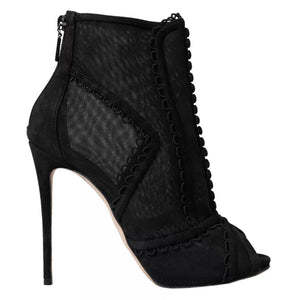 Schwarz Tüll Stiletto Heels Kurze Stiefel Schuhe