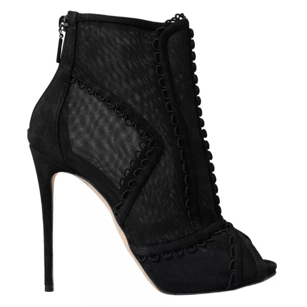 Schwarz Tüll Stiletto Heels Kurze Stiefel Schuhe
