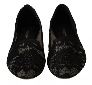 Schwarz Floral Spitze Loafers Flats Schuhe