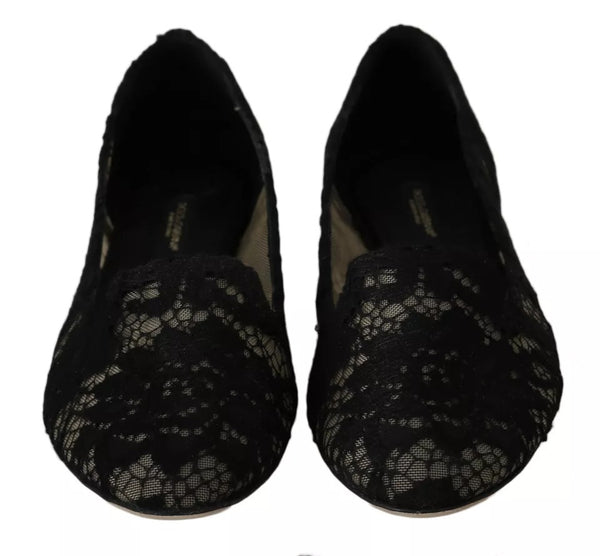 Schwarz Floral Spitze Loafers Flats Schuhe