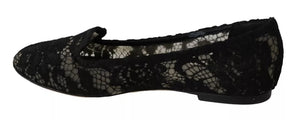 Schwarz Floral Spitze Loafers Flats Schuhe