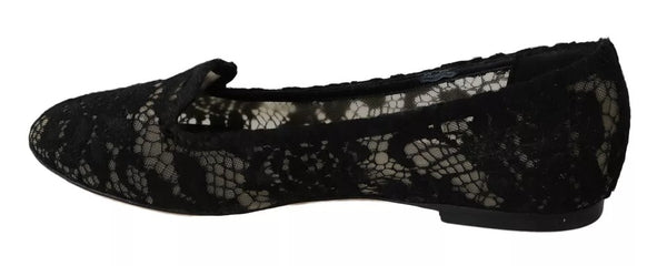 Schwarz Floral Spitze Loafers Flats Schuhe