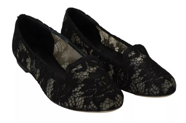 Schwarz Floral Spitze Loafers Flats Schuhe