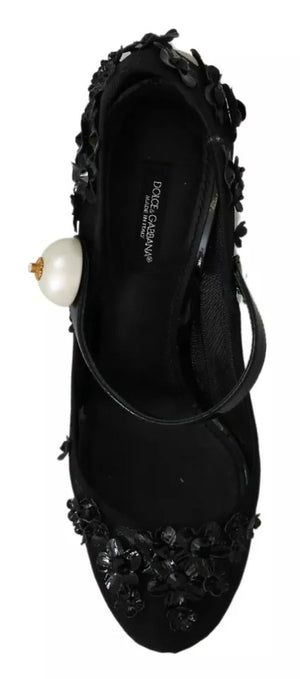 Schwarz Floral Embellish Heels Mary Janes Pumps Schuhe
