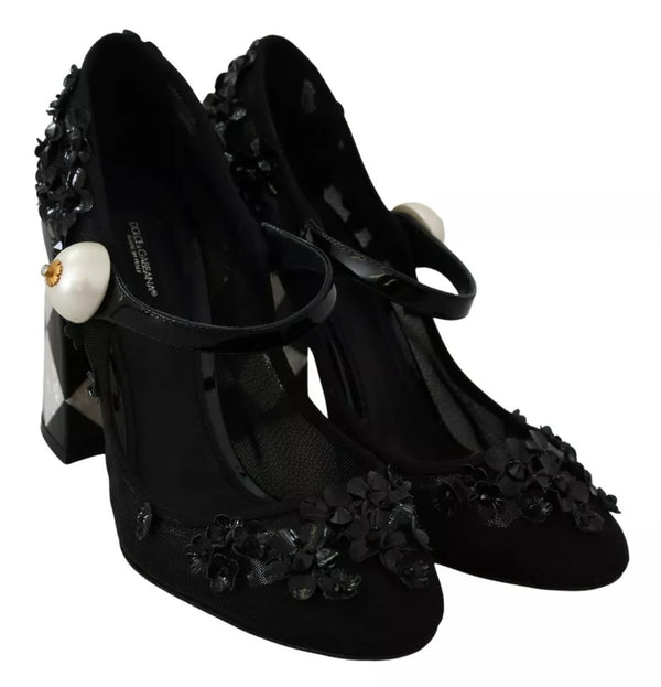 Schwarz Floral Embellish Heels Mary Janes Pumps Schuhe