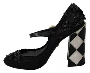 Schwarz Floral Embellish Heels Mary Janes Pumps Schuhe