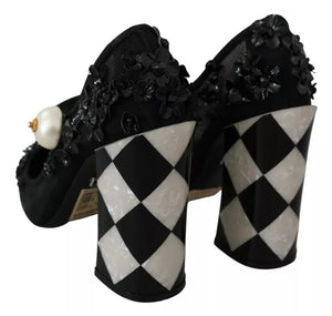 Schwarz Floral Embellish Heels Mary Janes Pumps Schuhe
