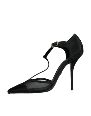 Schwarz Mesh T-strap Stiletto High Heels Schuhe