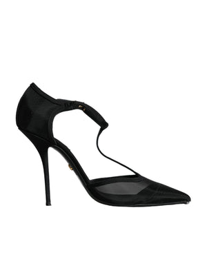 Schwarz Mesh T-strap Stiletto High Heels Schuhe
