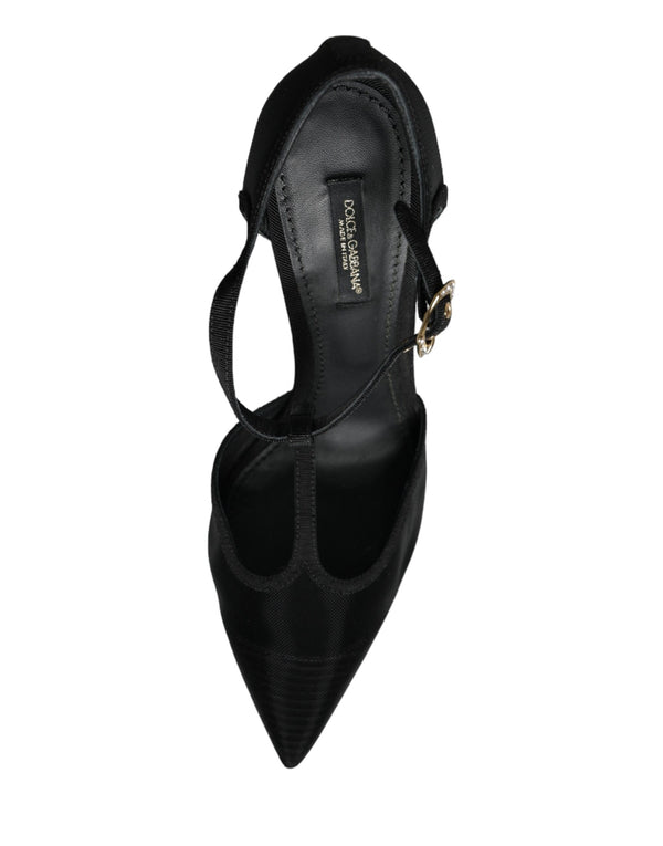Schwarz Mesh T-strap Stiletto High Heels Schuhe