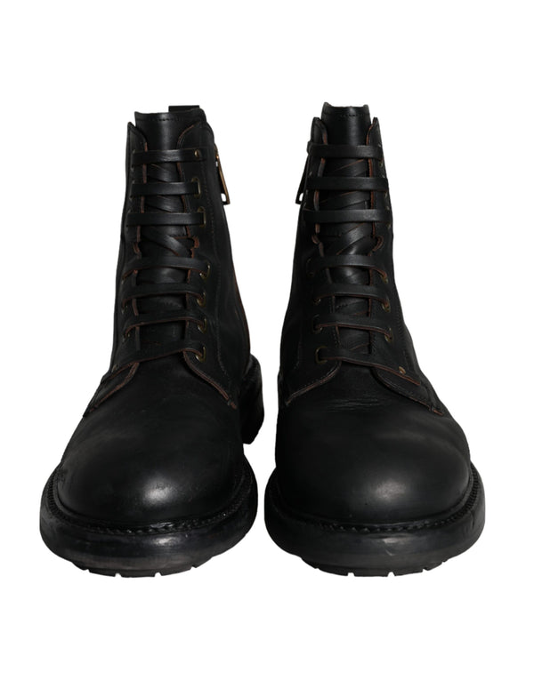 Schwarze Schnürstiefel Mid Calf Stiefel Männer Schuhe