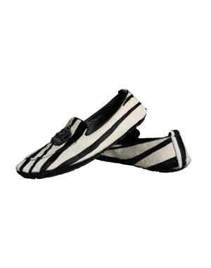 Schwarz Weiß Kalb Pelz Slip On Loafers Männer Schuhe