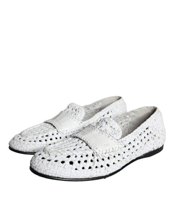 Weiße gewebte Leder Slipper Männer Schuhe