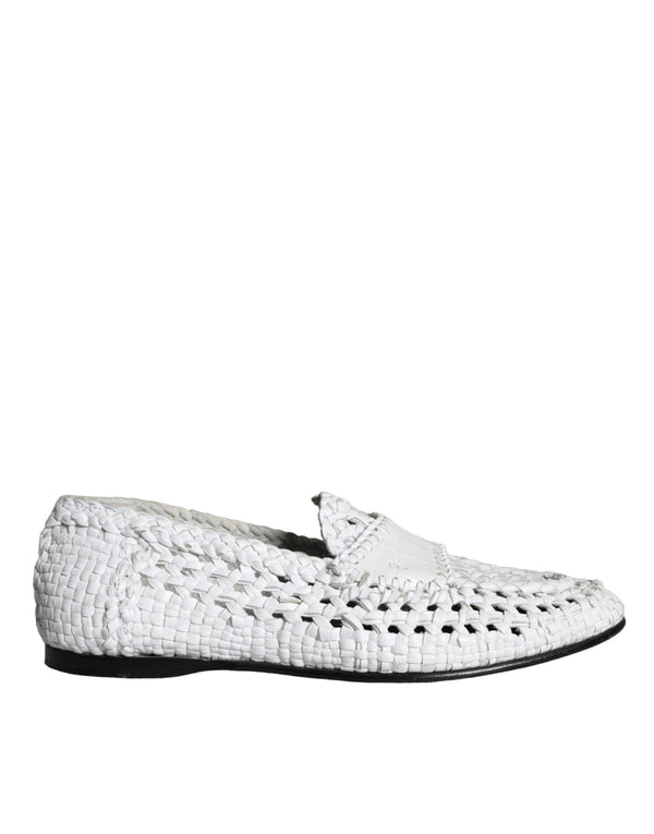 Weiße gewebte Leder Slipper Männer Schuhe