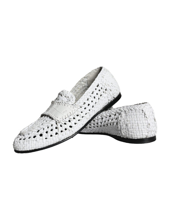 Weiße gewebte Leder Slipper Männer Schuhe