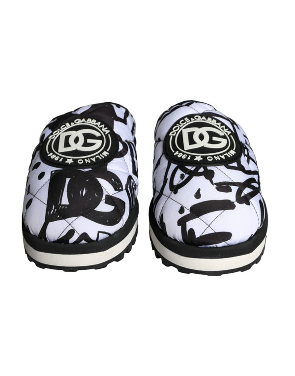 Schwarz Weiß Gesteppte Logo Sandalen Rutschen Schuhe