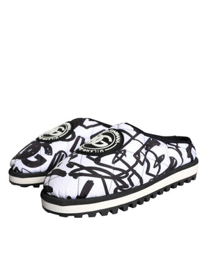 Schwarz Weiß Gesteppte Logo Sandalen Rutschen Schuhe