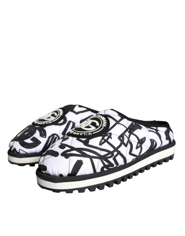 Schwarz Weiß Gesteppte Logo Sandalen Rutschen Schuhe
