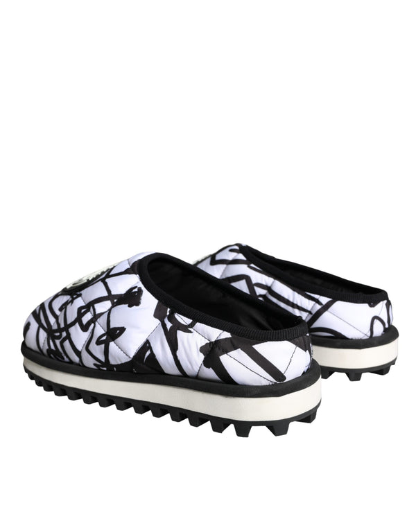Schwarz Weiß Gesteppte Logo Sandalen Rutschen Schuhe