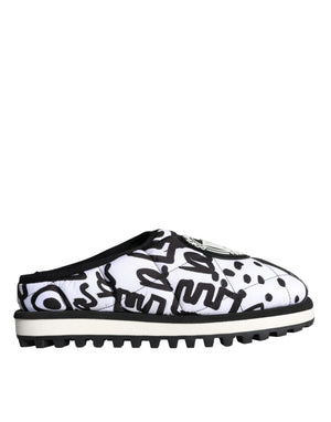 Schwarz Weiß Gesteppte Logo Sandalen Rutschen Schuhe
