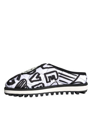 Schwarz Weiß Gesteppte Logo Sandalen Rutschen Schuhe