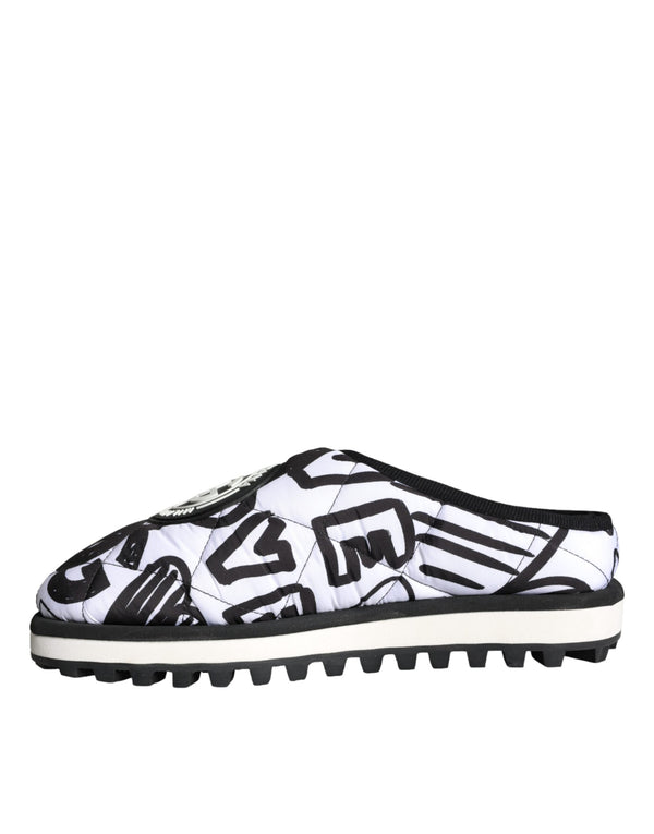 Schwarz Weiß Gesteppte Logo Sandalen Rutschen Schuhe