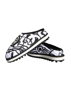 Schwarz Weiß Gesteppte Logo Sandalen Rutschen Schuhe