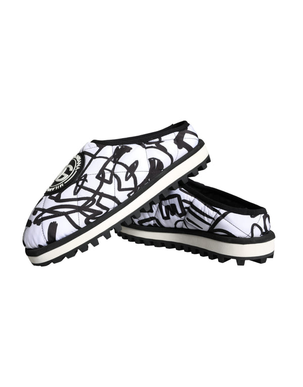 Schwarz Weiß Gesteppte Logo Sandalen Rutschen Schuhe