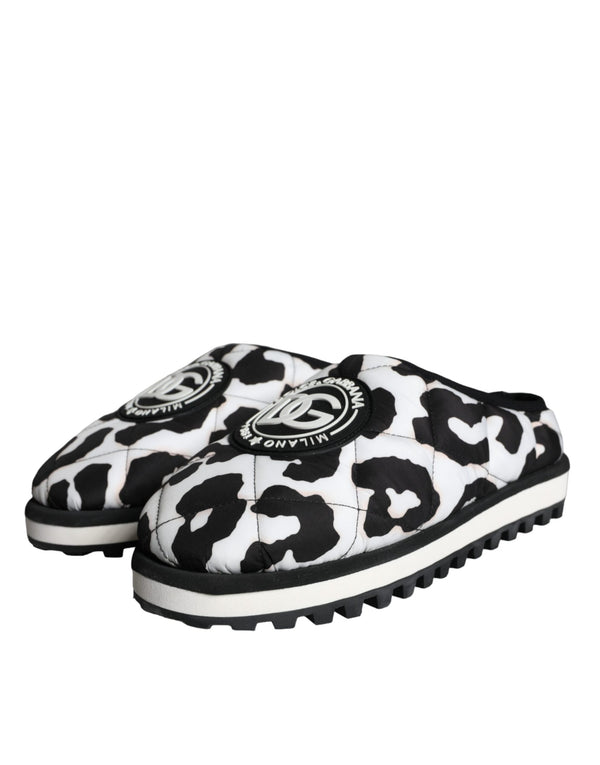 Schwarz Weiß Gesteppte Logo Sandalen Rutschen Schuhe