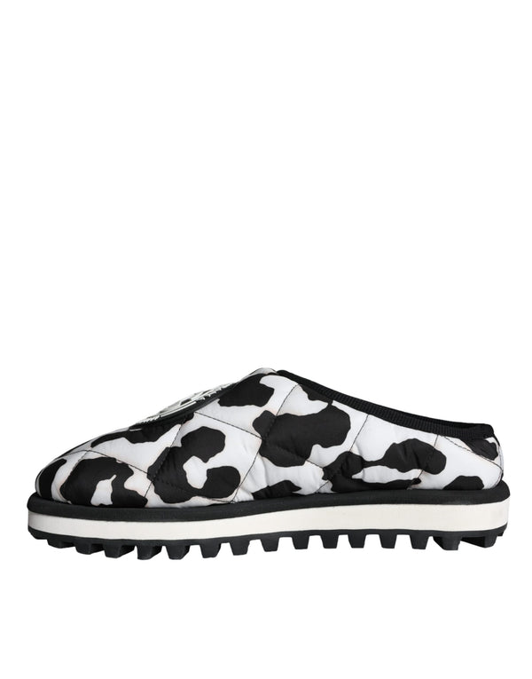 Schwarz Weiß Gesteppte Logo Sandalen Rutschen Schuhe