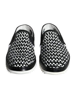 Schwarz Weiß Weaved Slip On Männer Loafers Schuhe