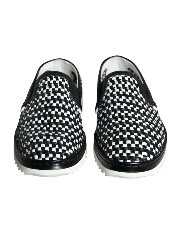 Schwarz Weiß Weaved Slip On Männer Loafers Schuhe
