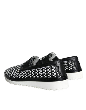 Schwarz Weiß Weaved Slip On Männer Loafers Schuhe