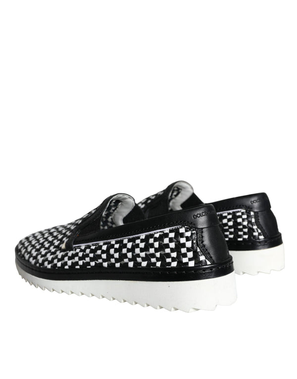 Schwarz Weiß Weaved Slip On Männer Loafers Schuhe