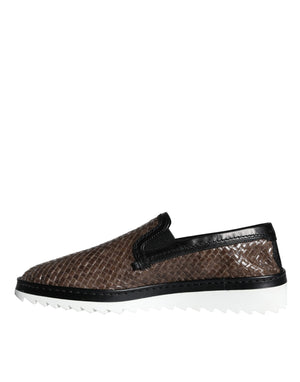 Braun Schwarz Leder gewebt Männer Loafers Schuhe