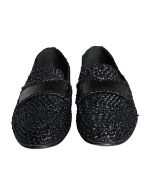 Schwarz gewebt Raffia Slip On Loafers Männer Schuhe