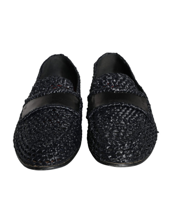 Schwarz gewebt Raffia Slip On Loafers Männer Schuhe