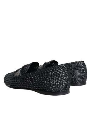 Schwarz gewebt Raffia Slip On Loafers Männer Schuhe